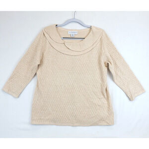 Sag Harbor Layered Scoop Neck Sparkle Sweater Women XLP Beige Gold Metallic